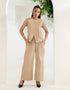 WAFFLE TEXTURED WIDE LEG TROUSER